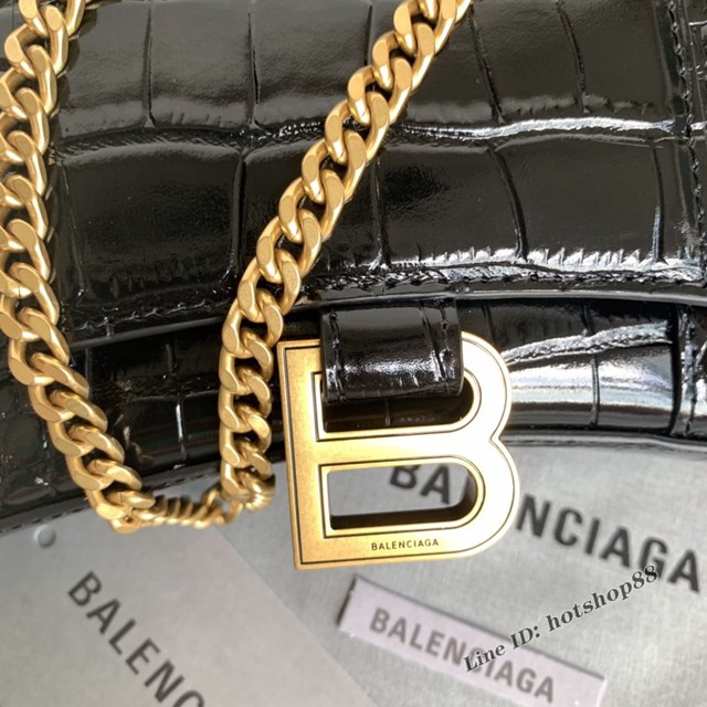 Balenciaga專櫃爆款鱷魚紋黑色金扣Hourglass mini鏈帶包 巴黎世家鏈條沙漏包 fyj1470